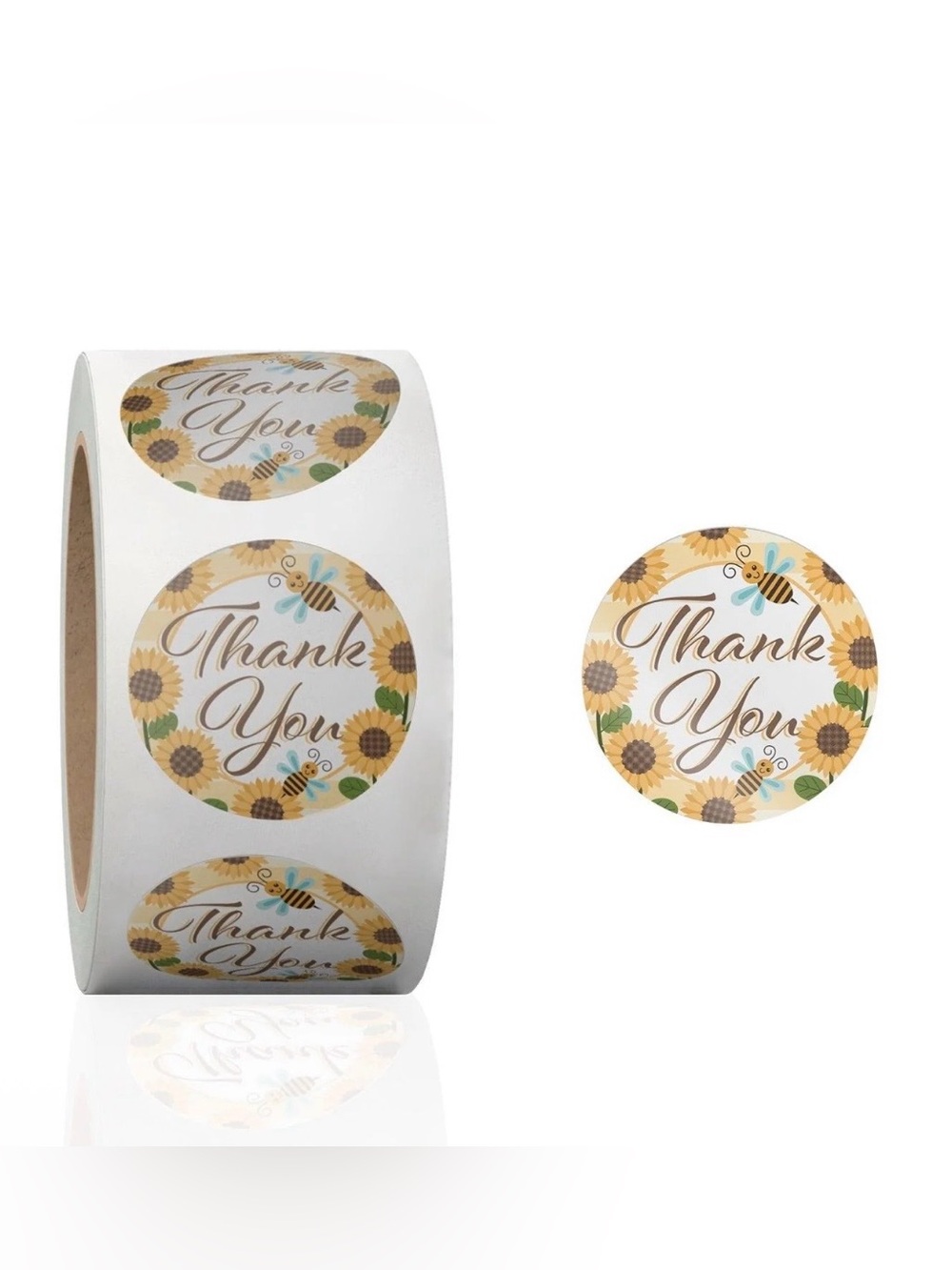 500 Count 1.5” Thank You Stickers Roll Sunflower Bee Small Business Packaging - Picture 3 of 3